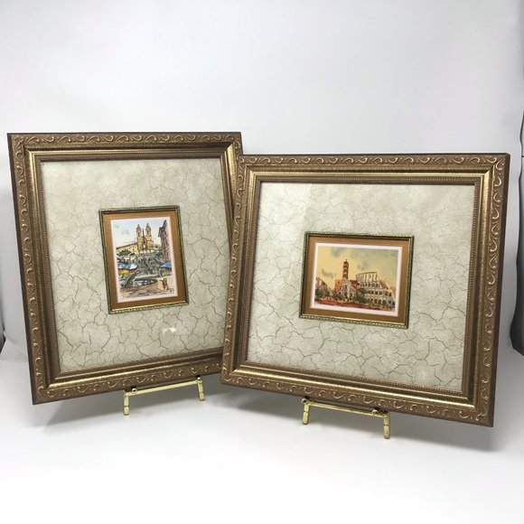 Miniature Watercolor Prints Set Framed Set of Two